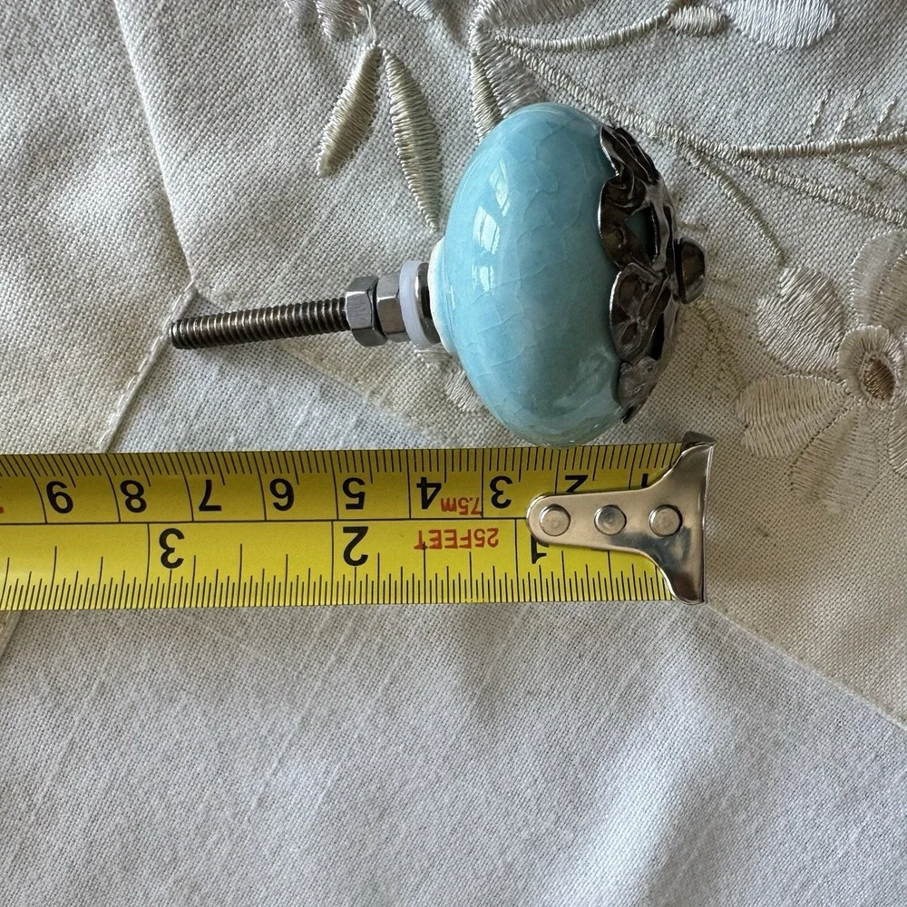 World Market Drawer Round Knob Blue Dresser Pull Cabinet Handle Ceramic Heavy